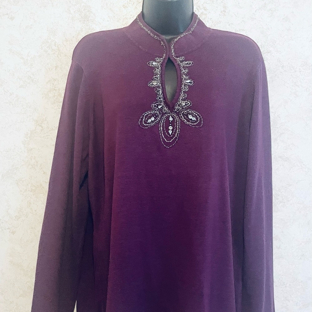 Reba Womens Embellished Sweater Extra Large Purple Long Sleeve Keyhole Neck